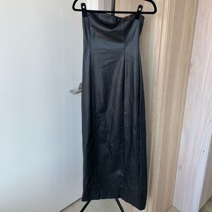 Black Faux Leather Strapless Dress